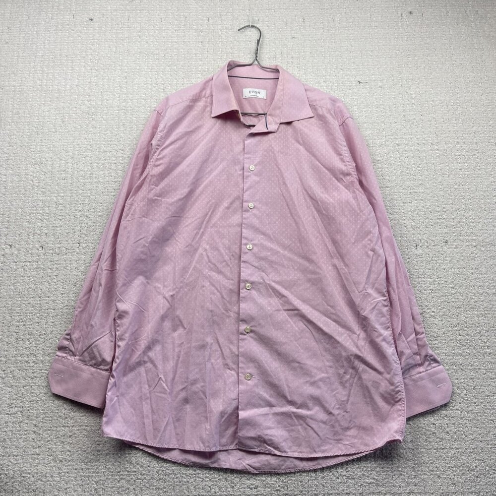 ETON Contemporary Signature Pink Geometric AOP Formal Dress Shirt Men Sz 43 / 17